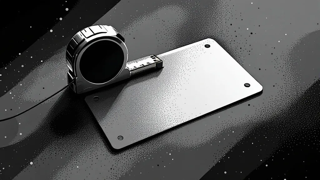Dotted illustration of a blank license plate next to an extended tape measure